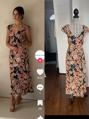 NWT XXL Park & Fifth Sonora Dress in  Clementine. Deep V Open Back.